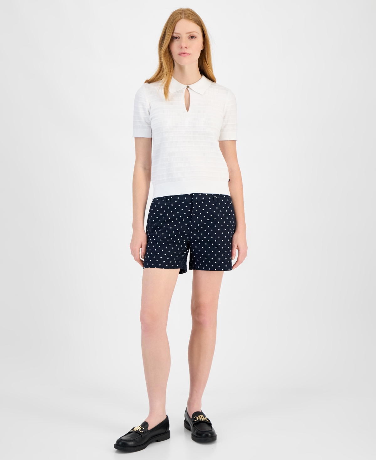 Tommy Hilfiger Women's Cotton Scalloped-stripe Keyhole Polo