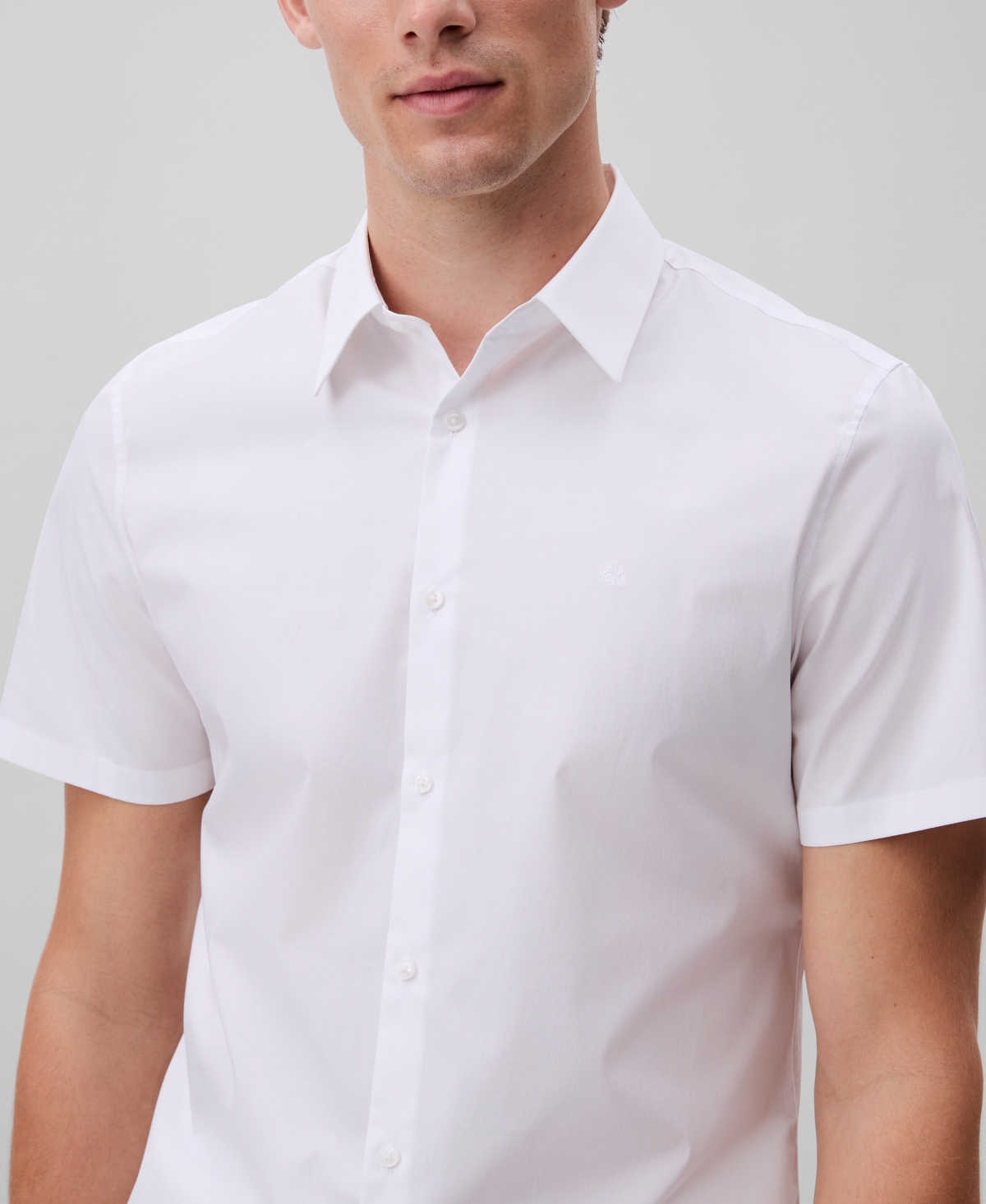Calvin Klein Men's Slim Fit Short Sleeve Solid Stretch Button-front Shirt In White
