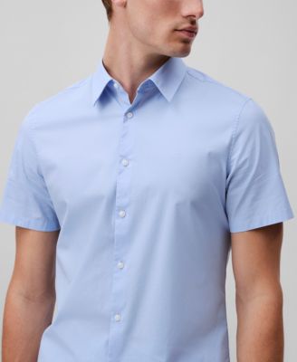 Men's Slim Fit Short Sleeve Solid Stretch Button-Front Shirt