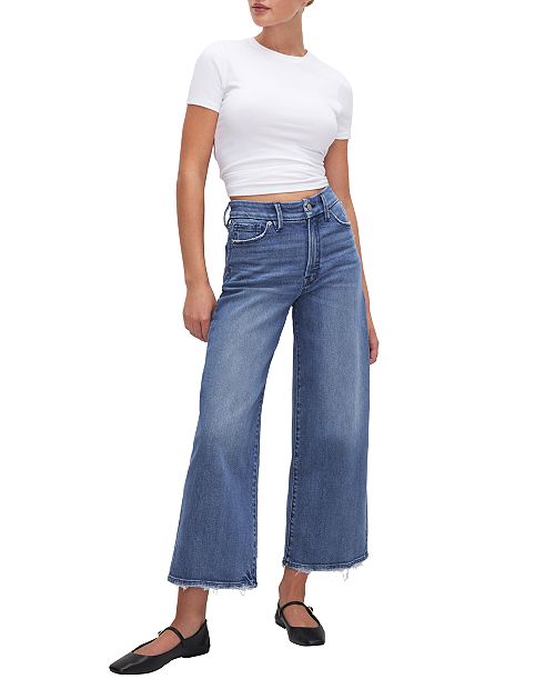 alfani Good American Women's Good Waist Palazzo Cropped Jeans Women's Fashion Shoes & Accessories
