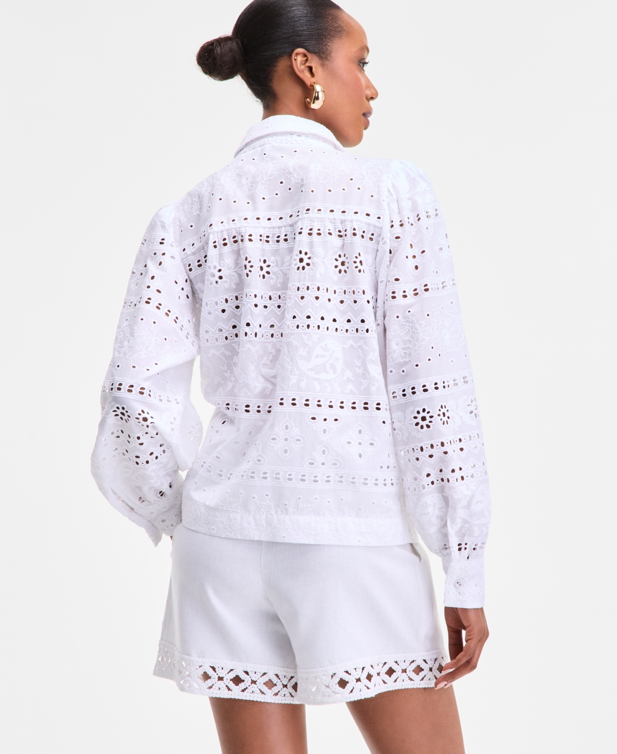 Inc International Concepts Plus Size Cotton Eyelet-embroidered Blouse, Exclusively At Macy's In Brown