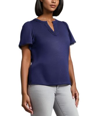 Women's Drapey Split-Neck Short-Sleeve Top