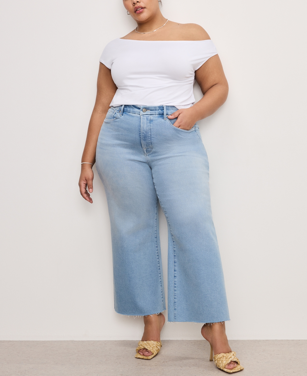 Good American Women's Good Waist Palazzo Crop Light Compression Jeans In Indigo862