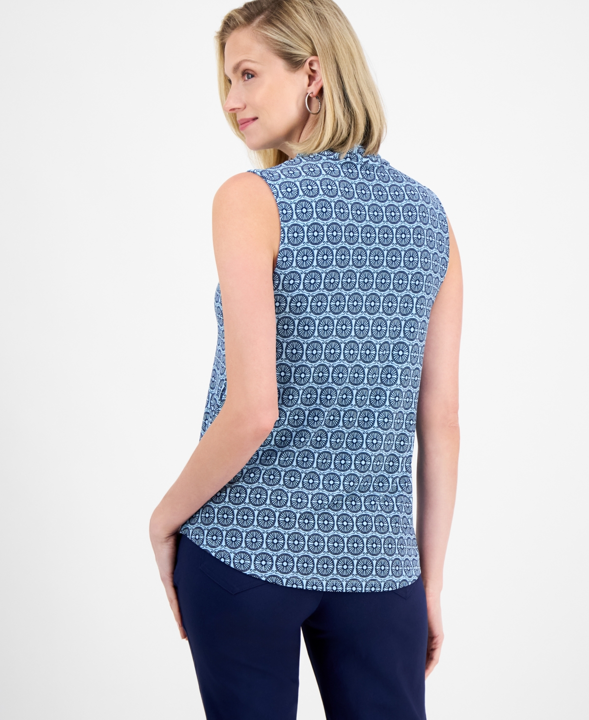 Shop Jm Collection Women's Printed V-neck Sleeveless Knit Blouse, Exclusively At Macy's