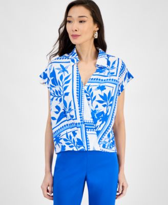 Women's Printed Short-Sleeve Surplice Blouse, Exclusively at Macy's