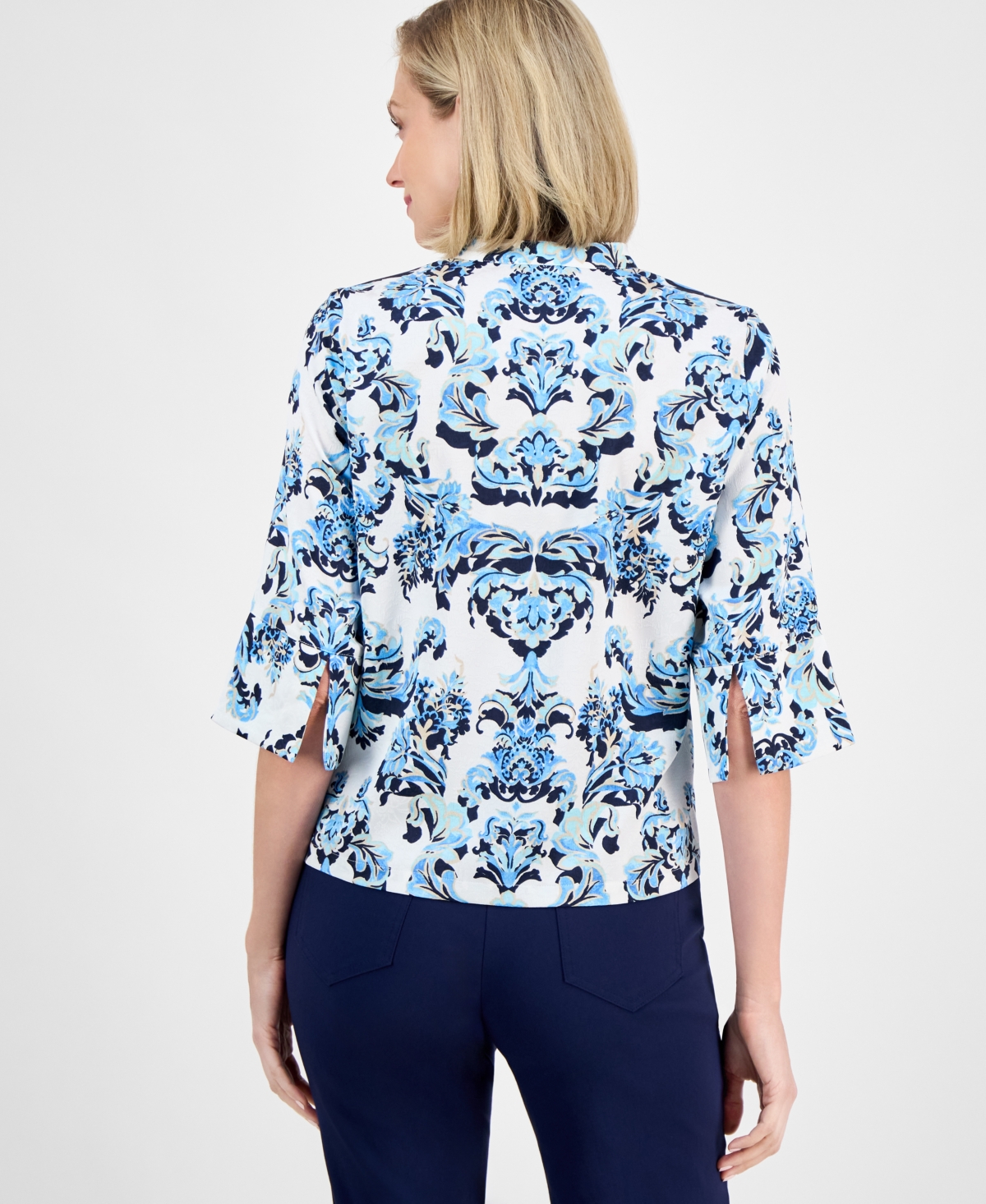 Shop Jm Collection Women's Printed Jacquard 3/4-sleeve Top, Exclusively At Macy's