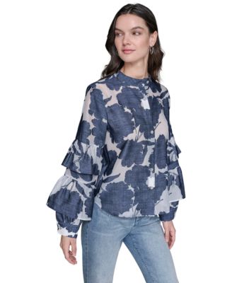 KARL LAGERFELD PARIS - Women's Burnout Floral Blouse
