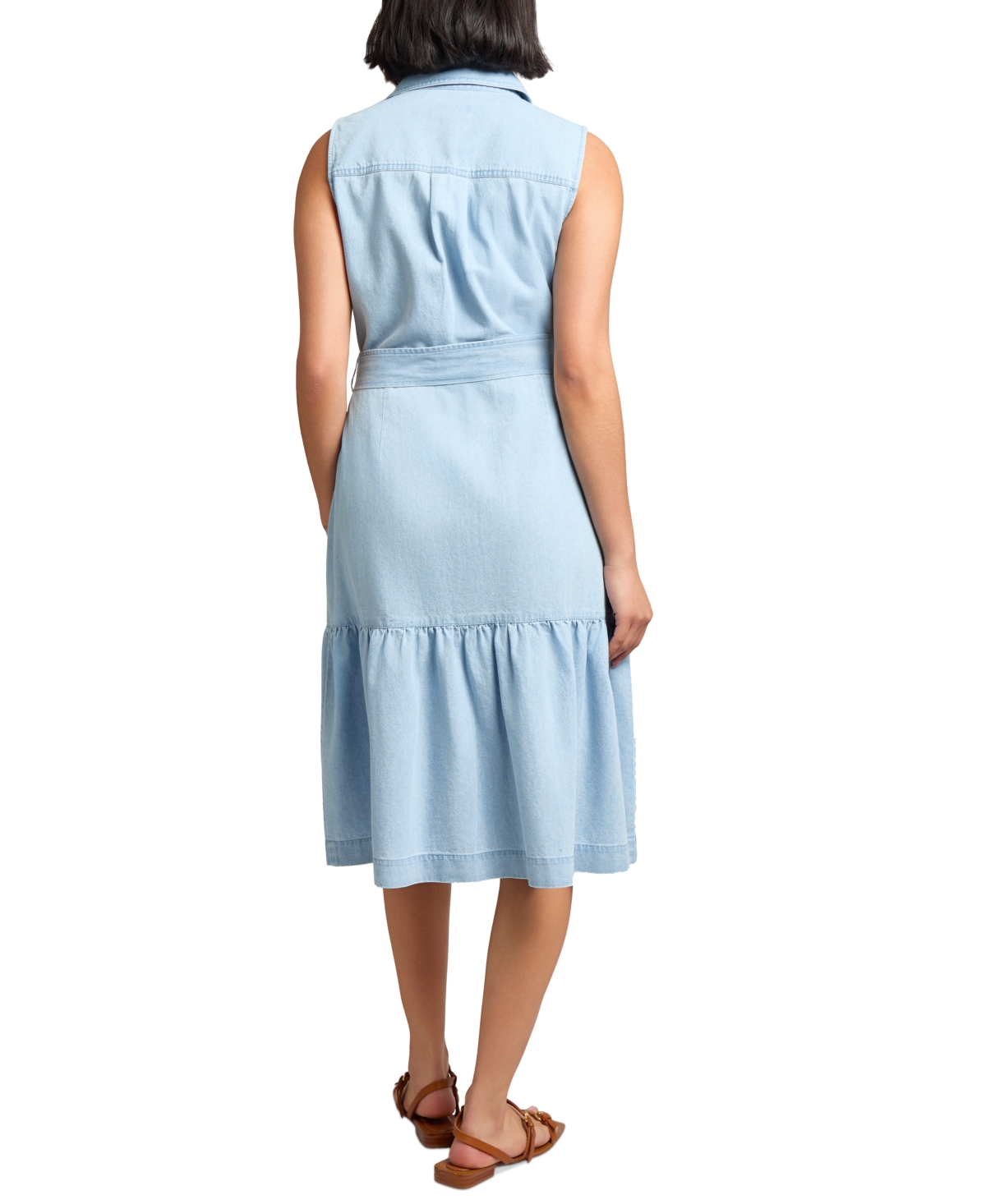 Jones New York Petite Cotton Belted A-line Shirtdress In Blue