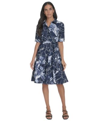Calvin Klein - Women's Cotton Abstract-Print Shirtdress
