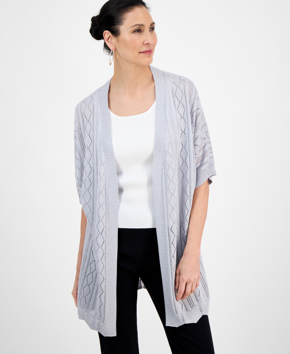 Jm Collection Women's Lurex Open-front Short-sleeve Cardigan, Exclusively At Macy's