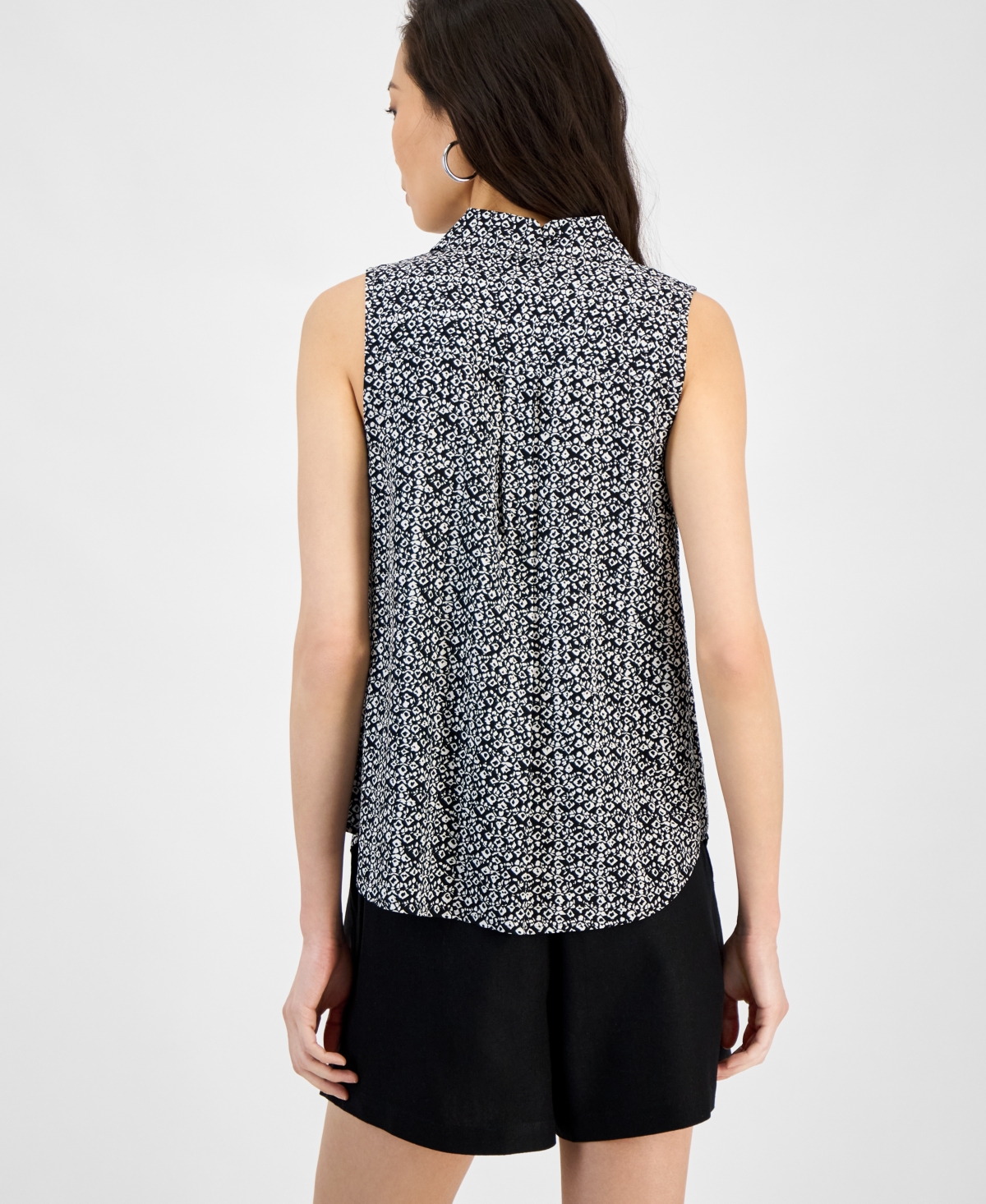 Inc International Concepts Women's Printed Button-down Sleeveless Blouse, Exclusively At Macy's