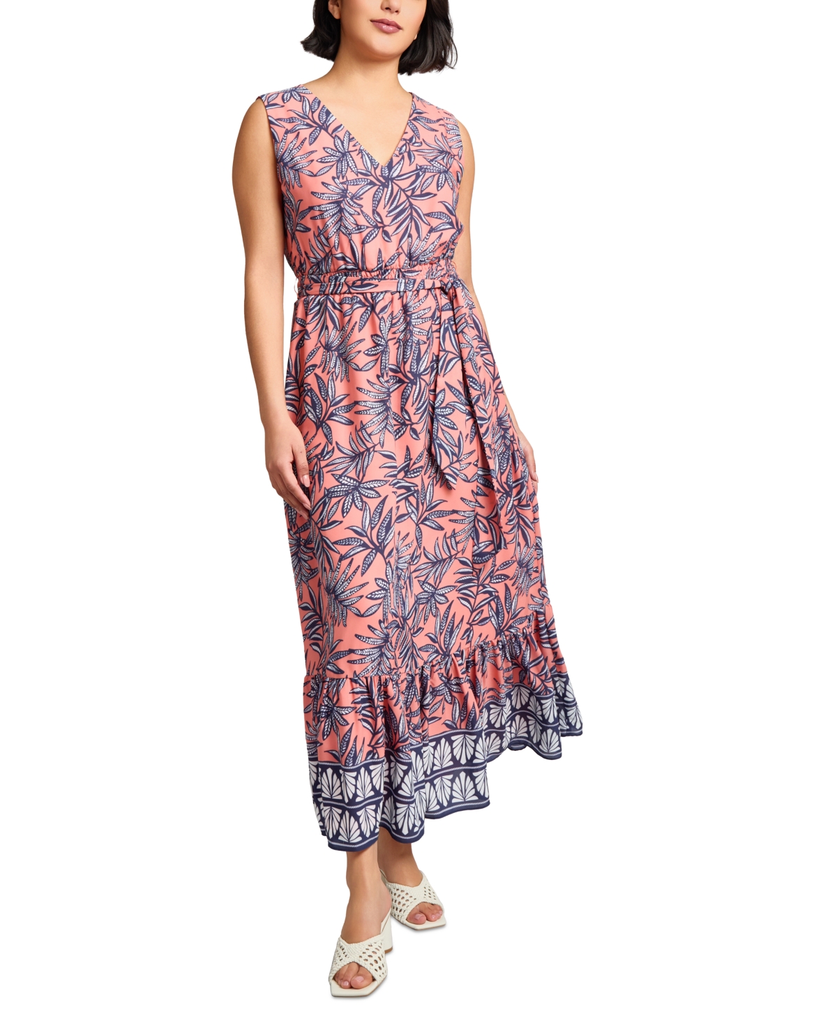 Jones New York Sleeveless Smocked Waist Maxi Dress In Multi