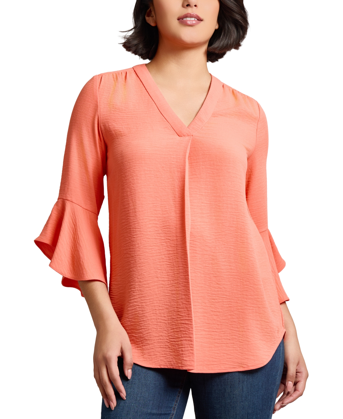 Women's V-Neck Bell-Sleeve Blouse - Pacific Navy
