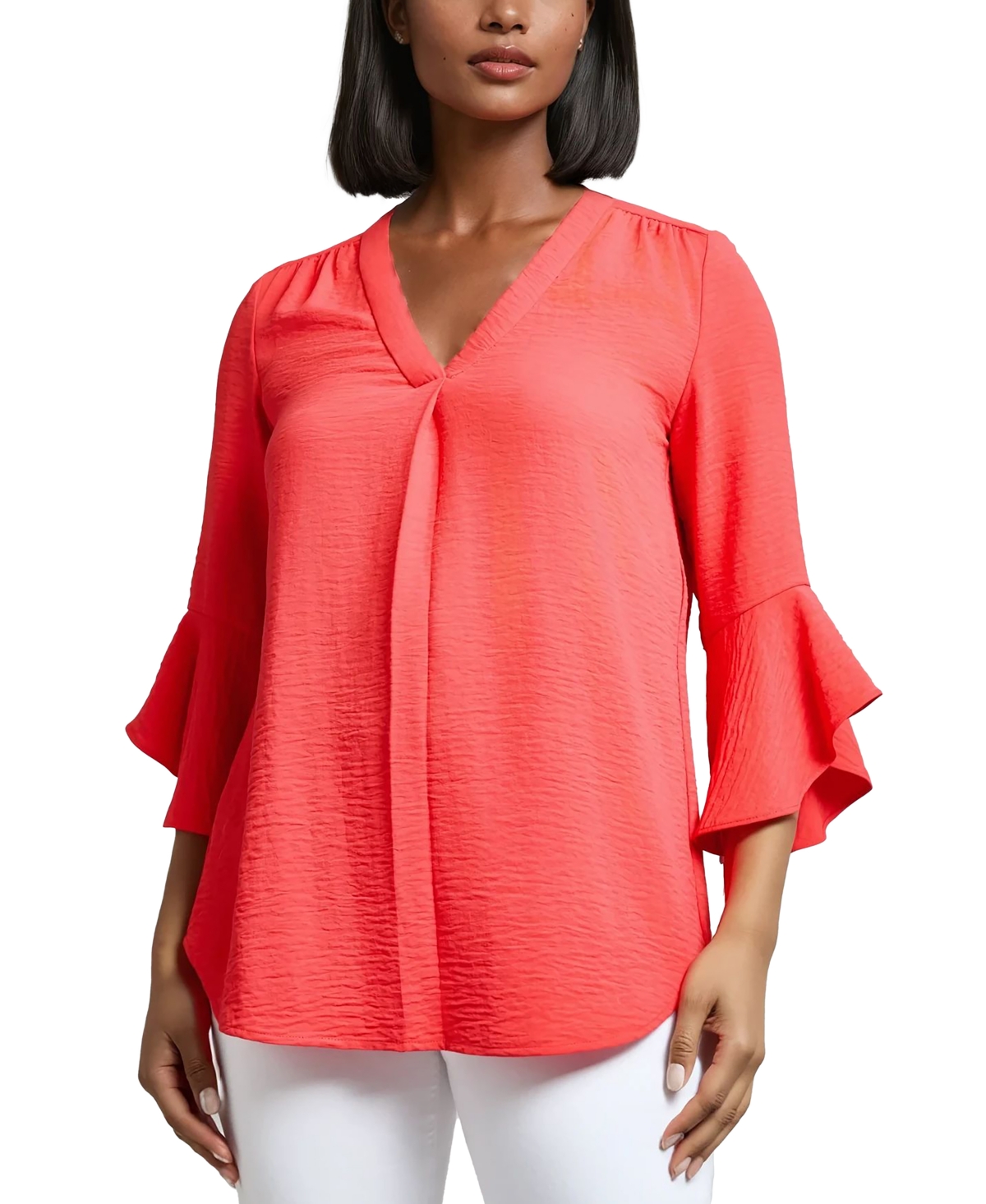 Women's V-Neck Bell-Sleeve Blouse - Pacific Navy