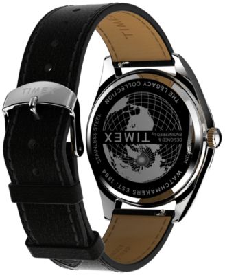 Men's Analog Black Leather Strap Watch, 41mm