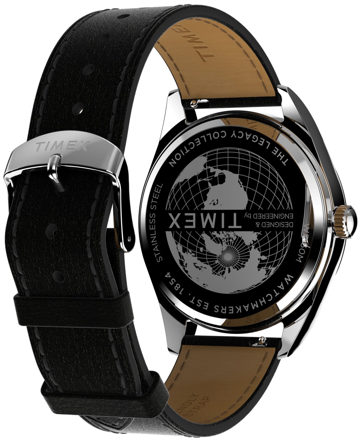 Men's Analog Black Leather Strap Watch, 41mm