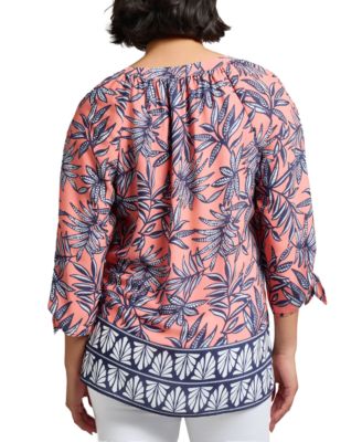Women's Mixed-Print Split-Neck Top