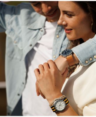 Men's Analog Brown Leather Strap Watch, 40mm