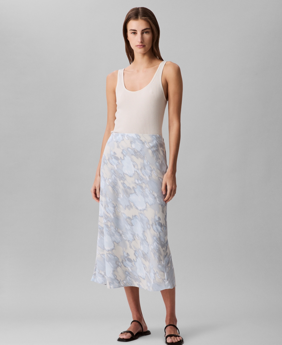 Calvin Klein Women's Printed Crepe Midi Slip Skirt In Tofu