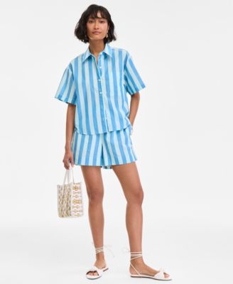 Women's Cotton Striped Short-Sleeve Shirt, Exclusively at Macy's