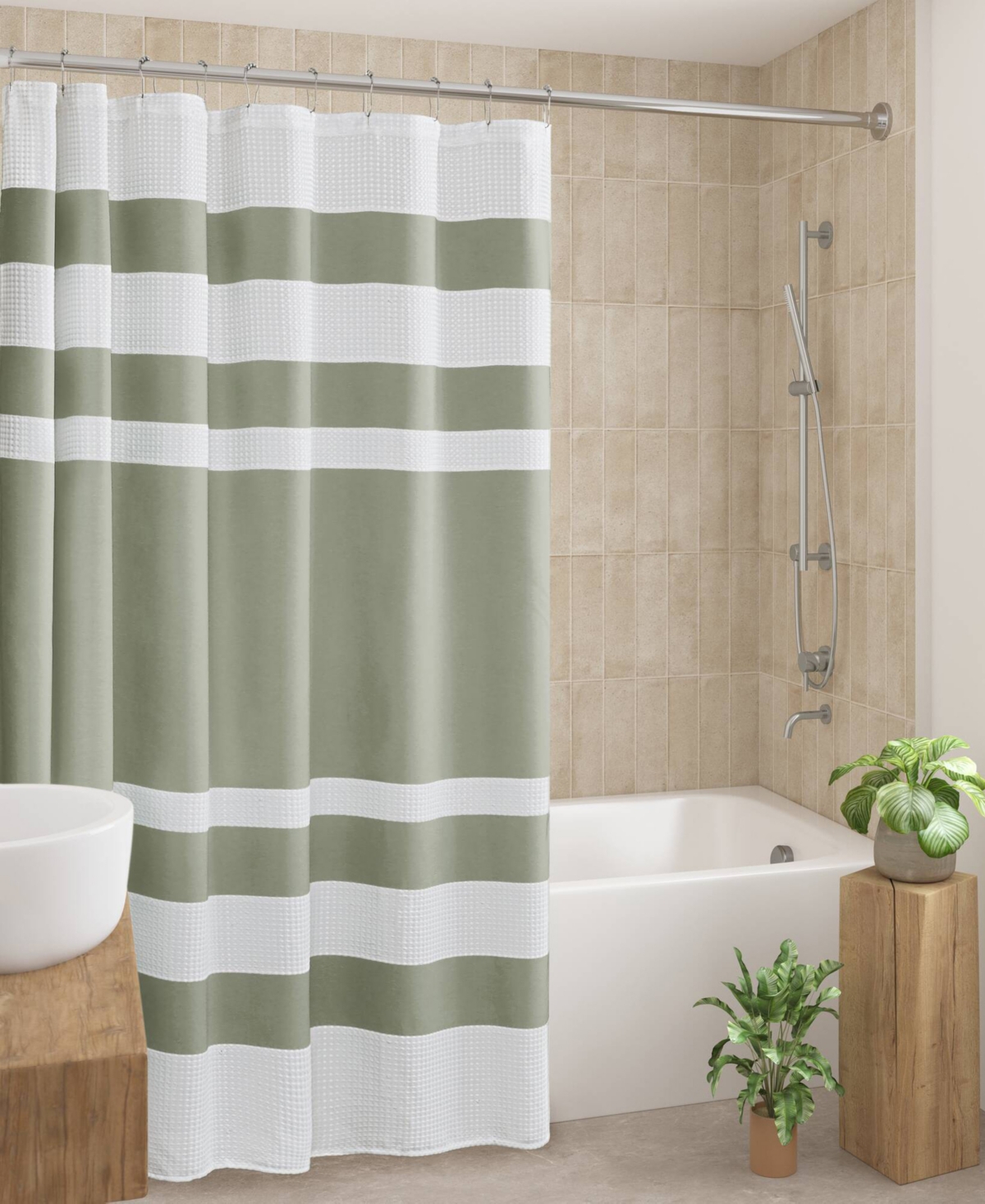 Madison Park Spa Waffle 3m-scotchgard Shower Curtain, 108" X 72" In Sage Green