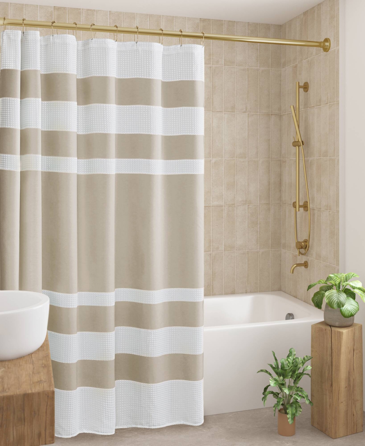 Madison Park Spa Waffle 3m-scotchgard Shower Curtain, 72" X 78" In Taupe