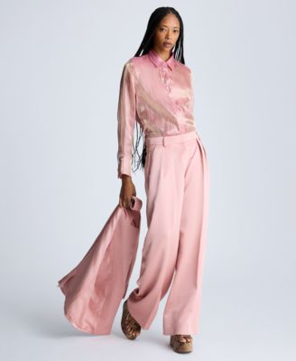 Women's Satin Twill Pleated Wide-Leg Pants