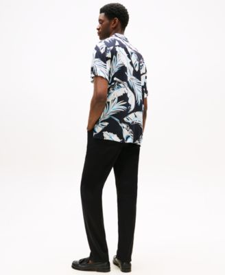 Men's Regular-Fit Leaf-Print Camp Shirt