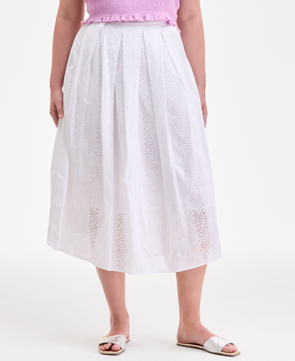 On 34th Women's Cotton Eyelet Pleated Midi Skirt, Exclusively At Macy's
