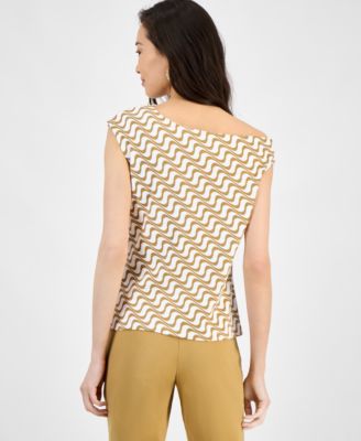 Petite Cotton Printed Off-Shoulder Top, Exclusively at Macy's 