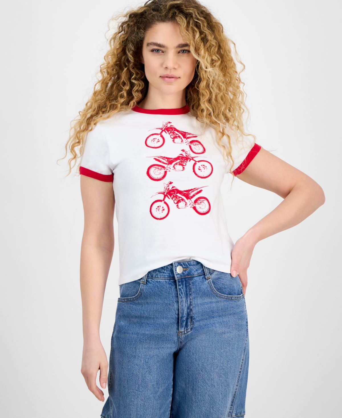Rebellious One Juniors' Contrast-trim Motorcycle Top