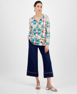 JM COLLECTION WOMENS PRINTED TOP CROPPED WIDE LEG PANTS EXCLUSIVELY AT MACYS 
