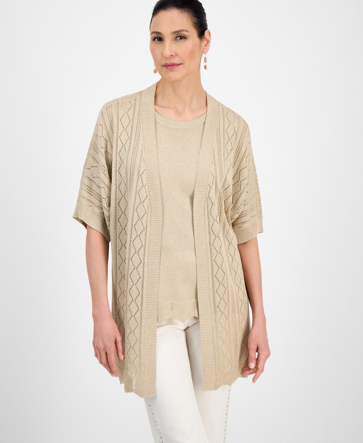 Jm Collection Women's Lurex Open-front Short-sleeve Cardigan, Exclusively At Macy's