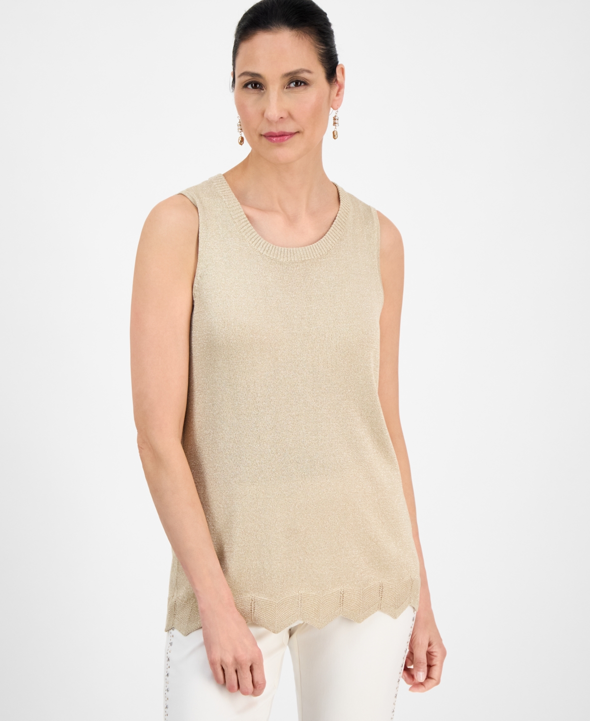 Jm Collection Women's Lurex Scoop-neck Sleeveless Top, Exclusively At Macy's