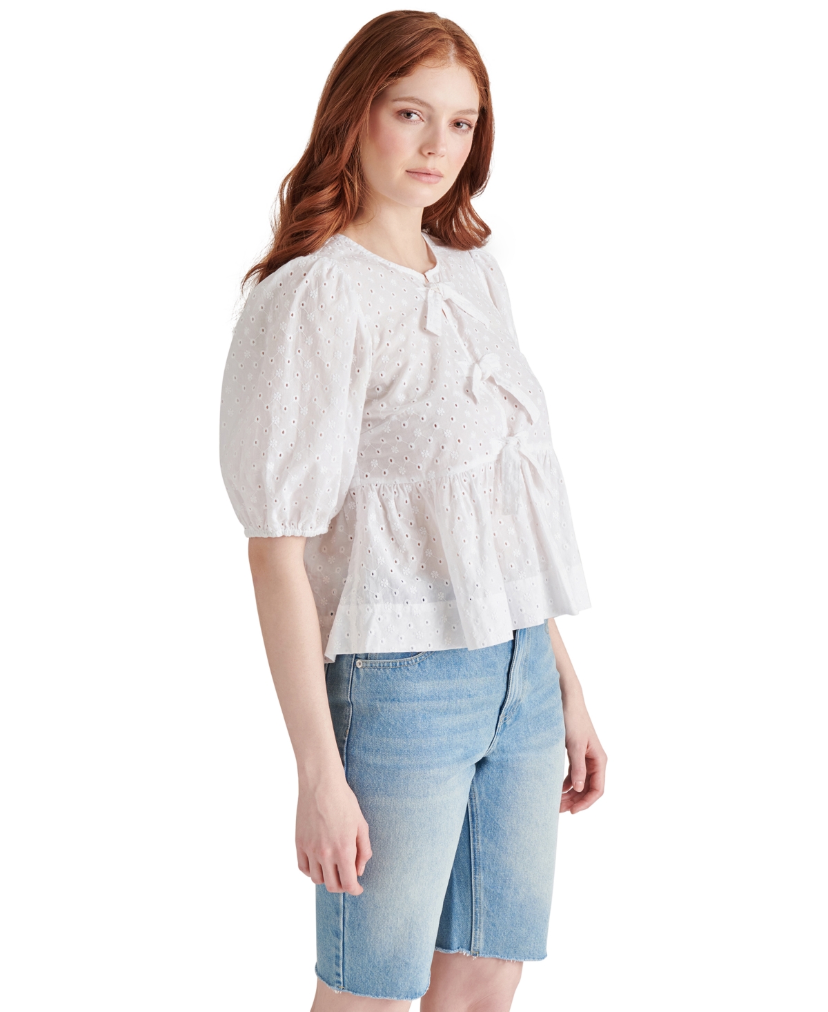 Steve Madden Paula Eyelet Embroidery Shirt In White