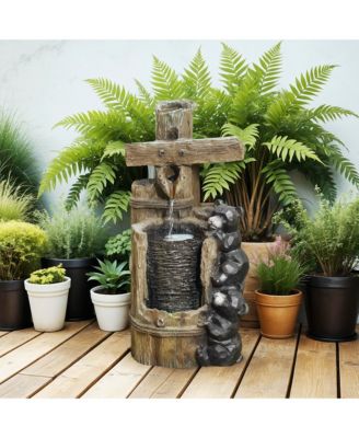 3-Tier 22.8" Outdoor Waterfall Fountain with LED Lights, Pump