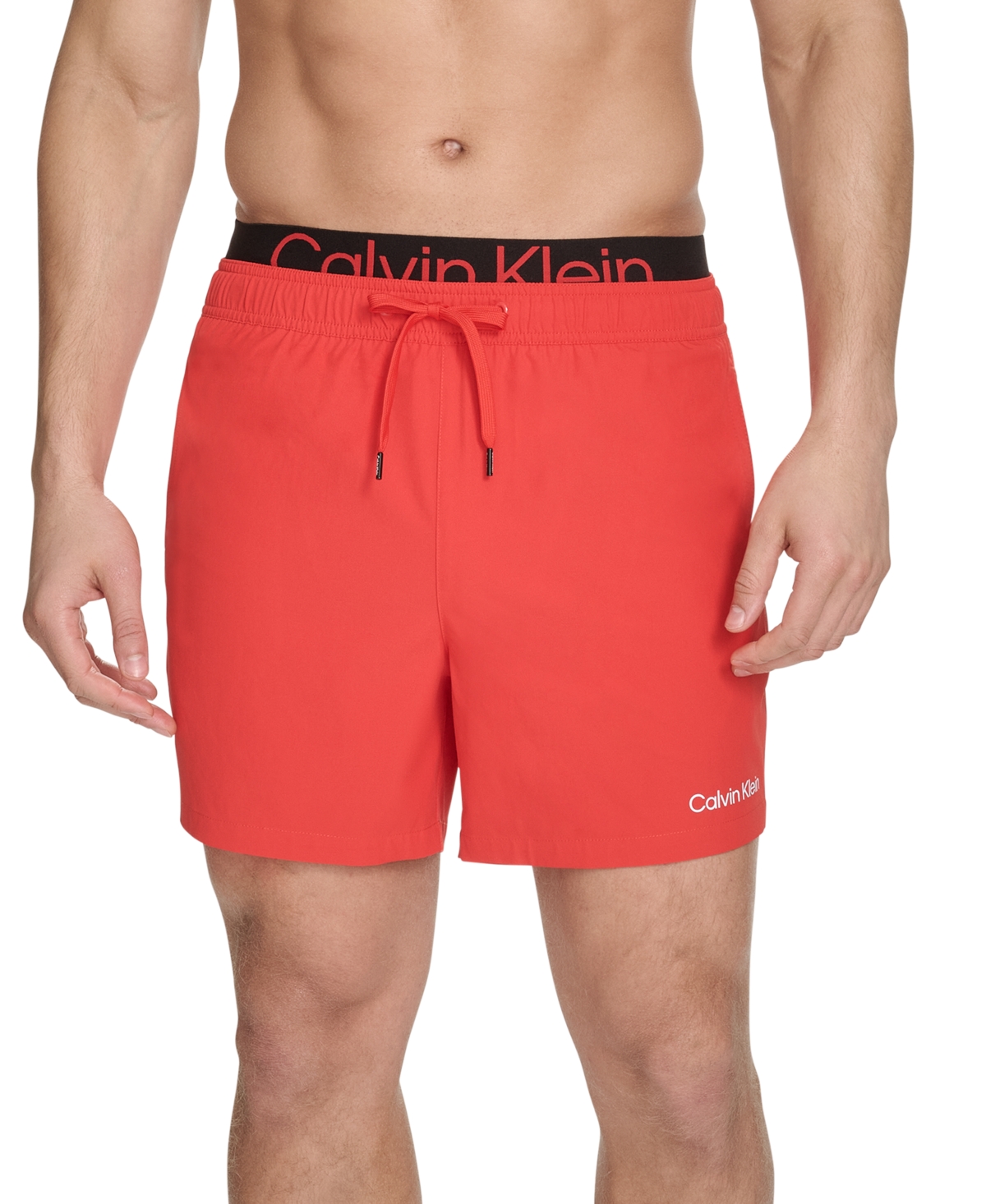 Calvin Klein Men's Logo Elastic Waist Modern Euro 5" Volley Swim Trunks In Red