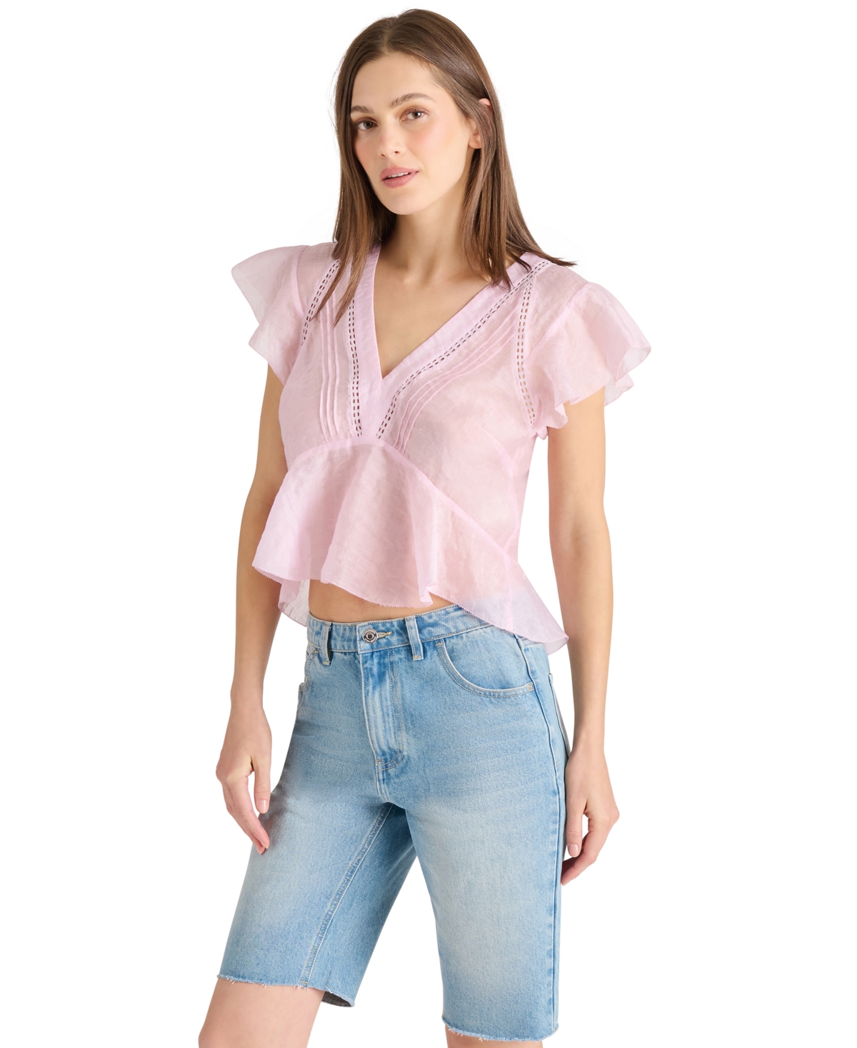 Steve Madden Leyla Ruffle Crop Top In Pink Lemonade