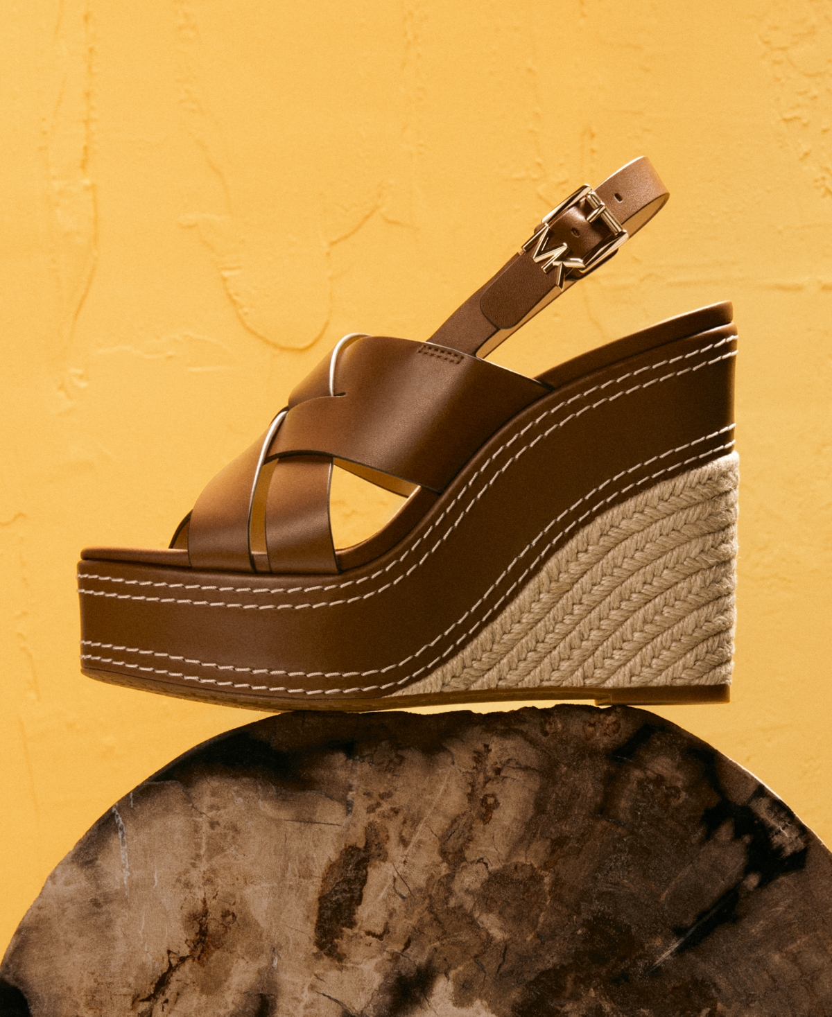 Michael Kors Nora Wedge Sandal In Leather Color In Luggage
