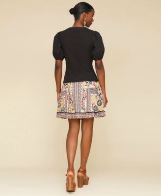 Avec Les Filles Women's Printed Linen-Blend Pleated Mini Skirt