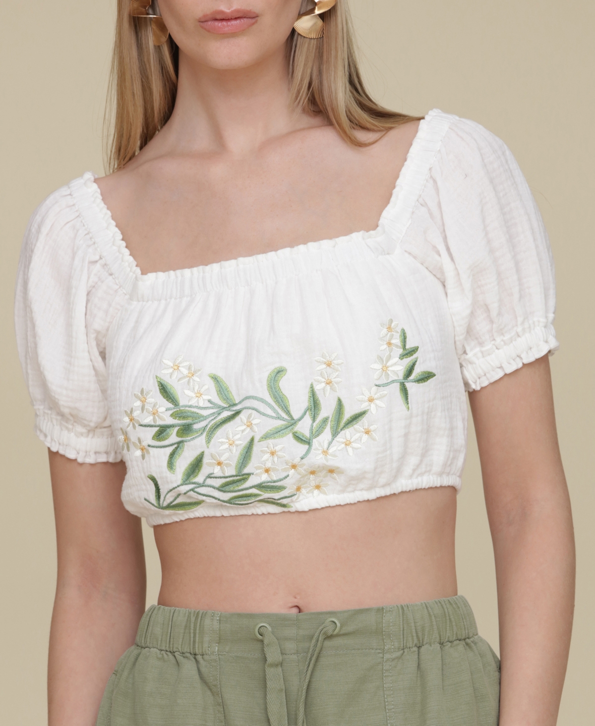 Shop Avec Les Filles Women's Embroidered Cotton Crop Top In White