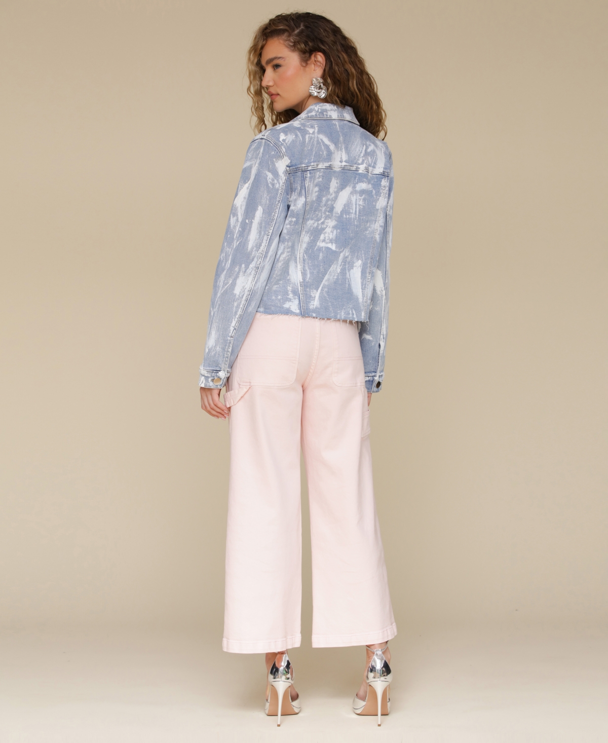 Avec Les Filles Raw Edge Crop Trucker Jacket In Painted Blue