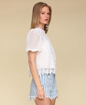 Women's Lace Puff-Sleeve Top