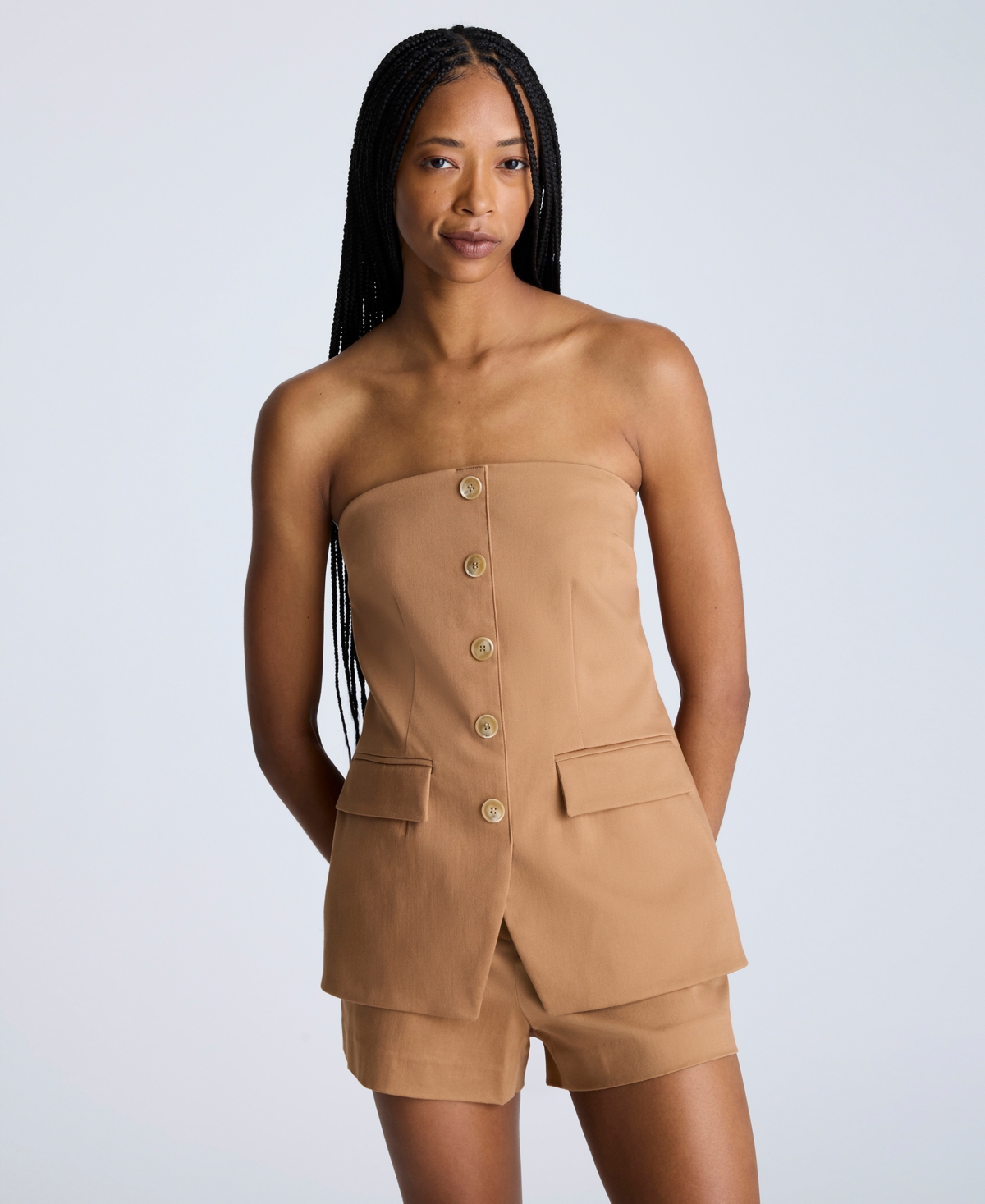 Kenneth Cole Sleeveless Button Front Bustier In Dark Honey