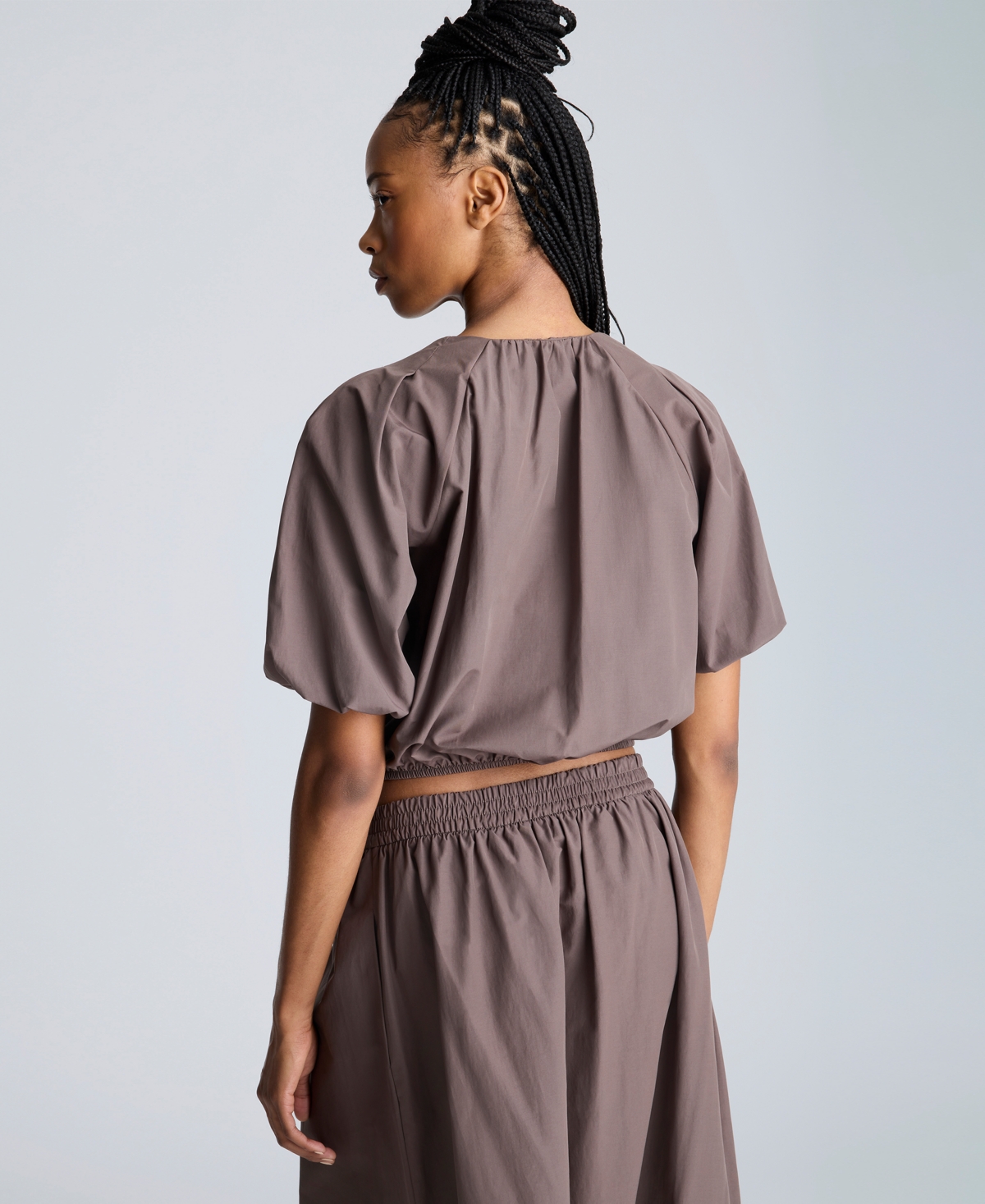 Kenneth Cole Elastic Hem Crop Top In Mocha Brown