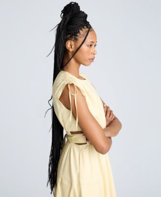 Women's Butter Yellow Ruched Tie-Shoulder Midi Dress