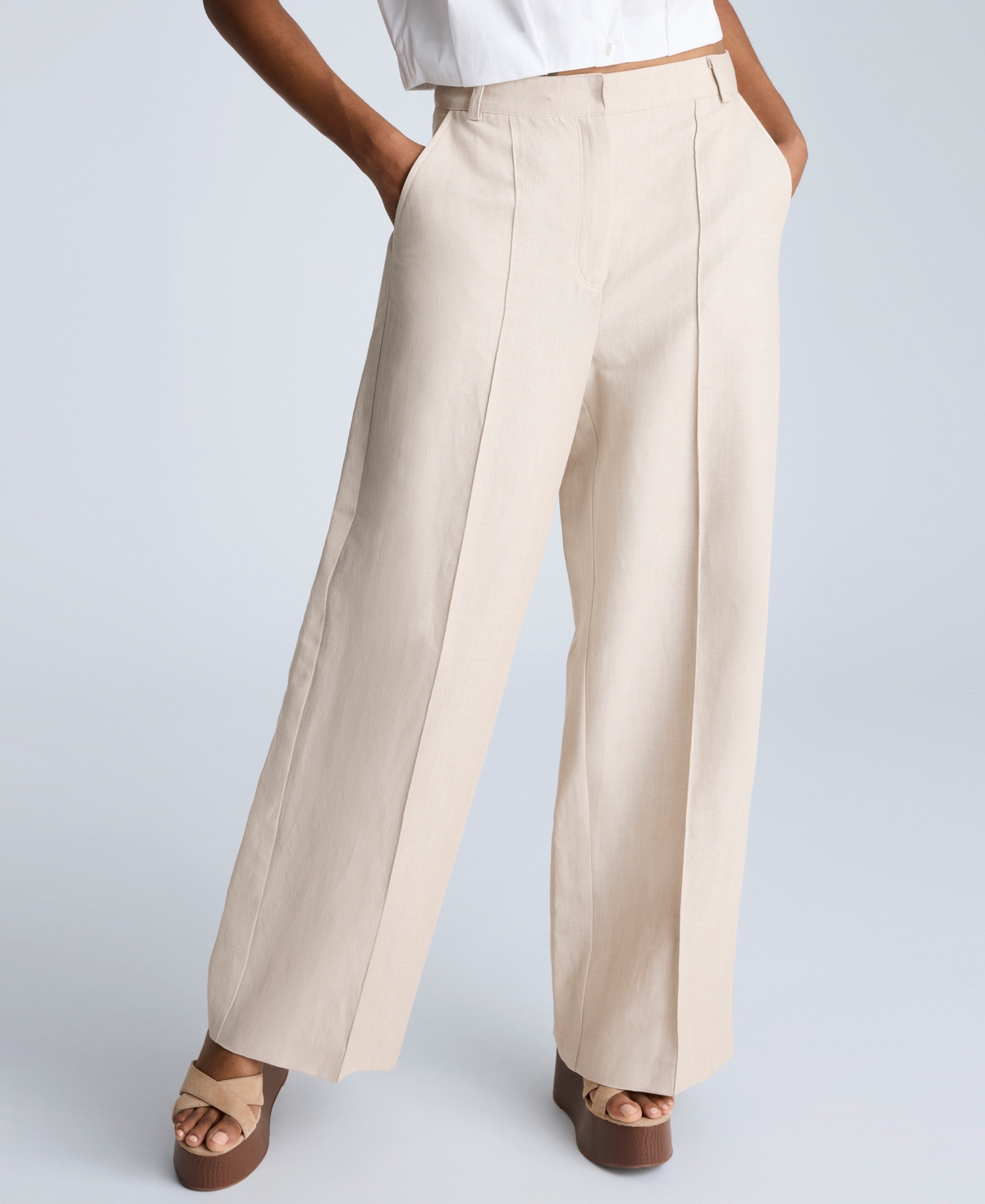 Women's Pintucked Wide-Leg Pants - Light Bronze