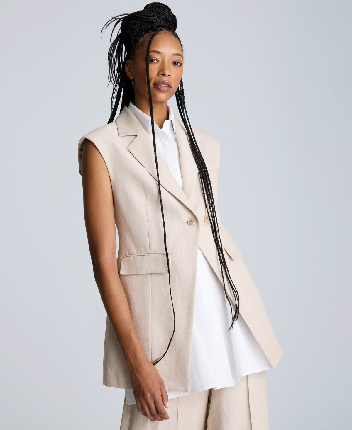 Kenneth Cole Layered Vest With Detachable Shirt Inset In Lt Bronze,pure White