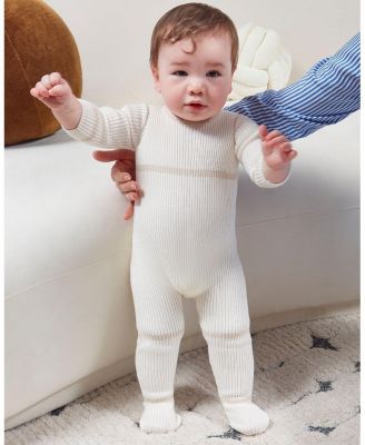 Baby Boys Gold Lurex Trimmed Ribbed Footie