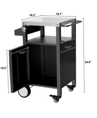 Streamdale Black Outdoor Grill Cart, Rolling BBQ Table with Storage & Hooks